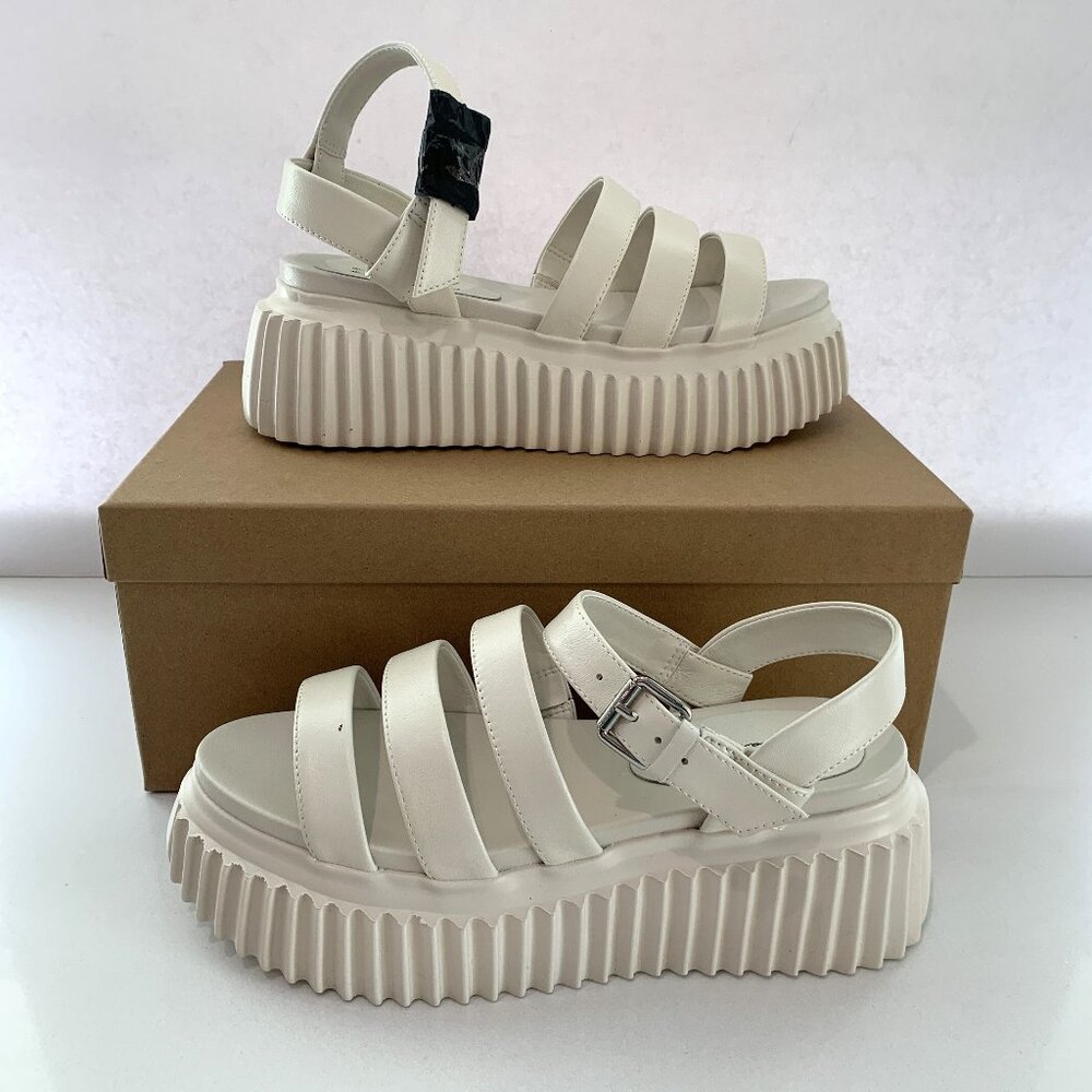 Vintage Havana Kamila Sandals Leather Quarter Strap Platforms White Size 7 NEW
